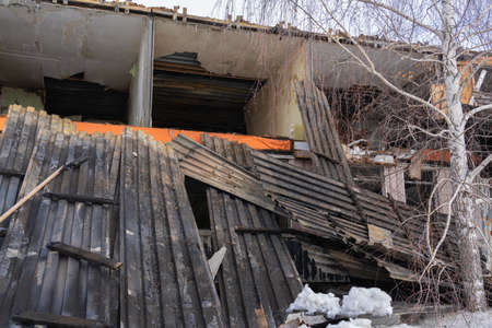Destruction of the house caused by explosion and fireの写真素材