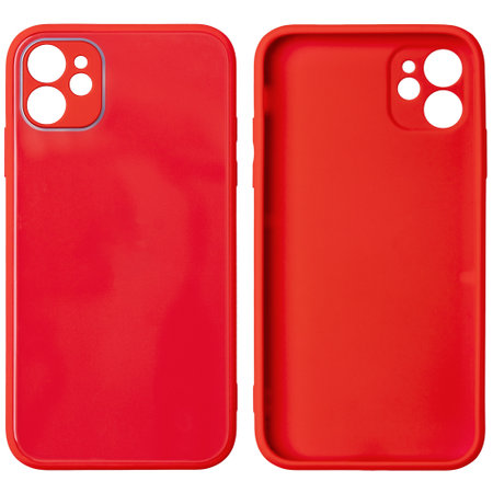 Red silicone case for modern mobile phone isolated on white backgroundの写真素材
