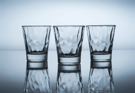 three little glasses for drink reflectedの写真素材