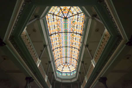 Stained glass ceiling in Hotel Raquel, Havana, Cuba.のeditorial素材