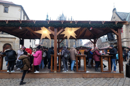 Christmas market at st. Vitus cathedral Square in Prague, Czech Republicのeditorial素材