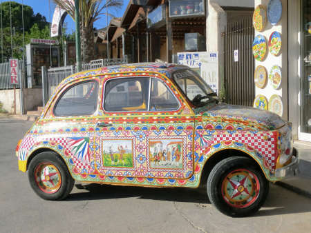 colorful painted car, 500 Fiat, Sicily, Italyのeditorial素材