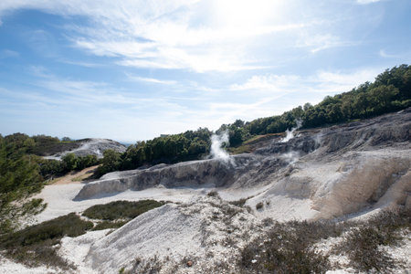 Biancane Natural Park is a very particular site, the action of geothermal energy has profoundly transformed the landscape, redesigning it with shapes and colors creating a fascinating and unique environmentの写真素材