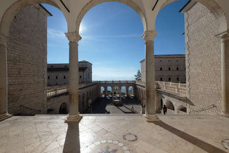 Interior of the Montecassino Abbey in Cassino city Italy. The first house of the Benedictine catholic Order. Destroyed during WWII and was reconstructed. A national landmark.のeditorial素材