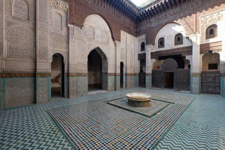 Madrasa Bou Inania Koranschule interior in Meknes, Morocco. Acknowledged as an excellent example of Marinid architecture in Meknes. Well-preserved richly-decorated madrasa.のeditorial素材