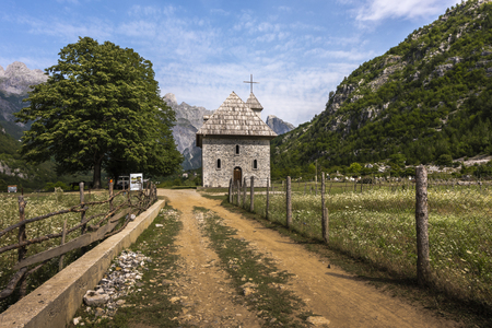 Church at Theth mountain village, Albaniaの写真素材