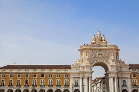 trimphal arch detail in commerce square of lisbonのeditorial素材