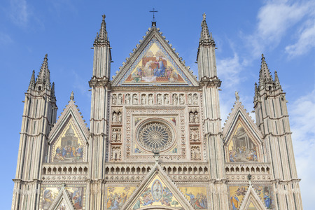 beautiful orvieto cathedral facade in a small Italian townの写真素材