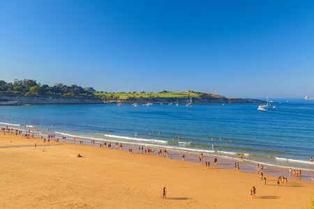 beach view in the city of santander on sunsetの写真素材