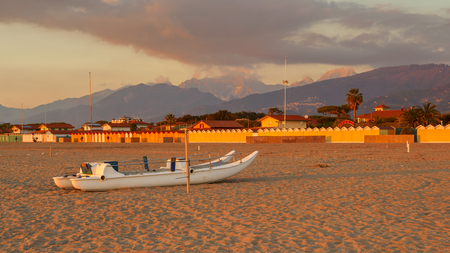 beautiful forte dei marmi beach view on sunsetの写真素材