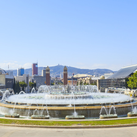 magic fountain in plaza espana in barcelonaのeditorial素材