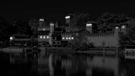 amazing valentino castle in the nightのeditorial素材