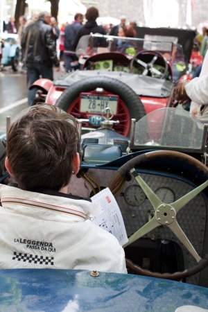 Mille Miglia 2013, Sansepolcro  Old racing cars in a pause moment in rally Mille Miglia 2013, re-enactment of the old italian endurance race  1927-1957 のeditorial素材