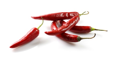 Hot peppers on white background の写真素材