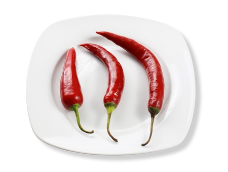 Hot peppers on dishの写真素材