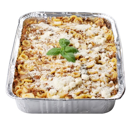 Baked Pasta on white backgroundの写真素材