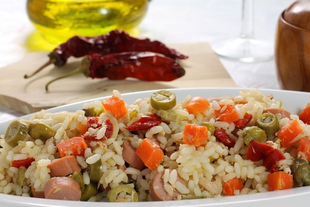 Rice Salad on tableの写真素材