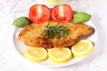 Cutlet meat on dishの写真素材