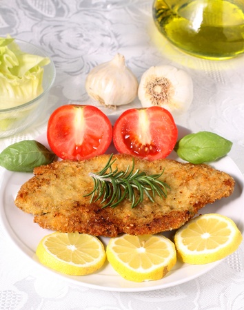 Cutlet meat on dishの写真素材