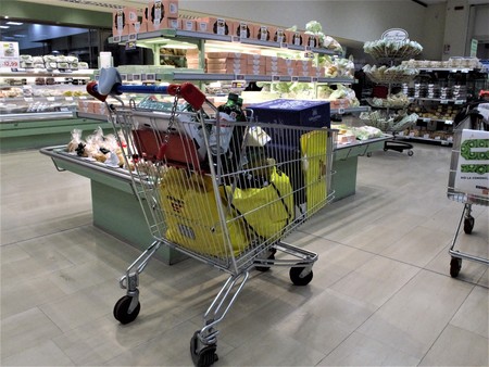 ROME, DICEMBER 09,2019 A CART FULL OF FOOD INSIDE SHOPPING CENTERのeditorial素材