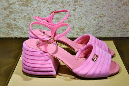 ROME JUNE 30,2020 SHOES ON DISPLAY AT FENDI BOUTIQUEのeditorial素材