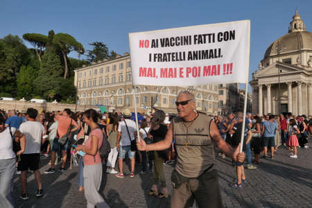 ROME JULY 31 2021 PROTEST DEMONSTRATION BY NO VAX PEOPLE AGAINST THE SANITARY PASS AND AGAINST THE...