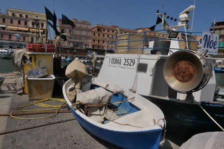 ANZIO JULY 31 2021 A VIEW OF THE HARBOR WITH THE BOATS FOR SEA FISHINGのeditorial素材