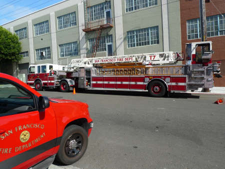 San Francisco a motor vehicle with fire brigade ladder