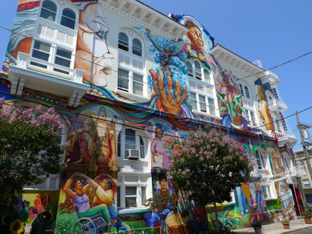 SAN FRANCISCO AN EXTERIOR VIEW OF THE WOMEN'S IN THE MISSION NEIGHBORHOODのeditorial素材