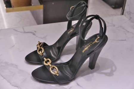 ROME AUGUST 19 2021 SHOES ON DISPLAY AT YVES SAINT LAURENT BOUTIQUEのeditorial素材