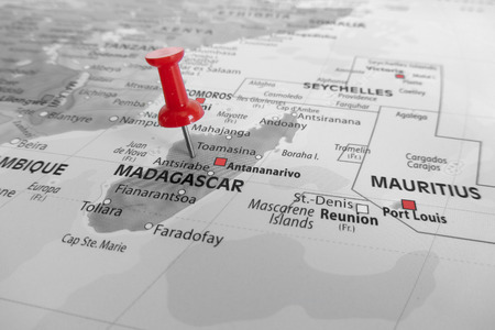 Red marker over Madagascarの写真素材