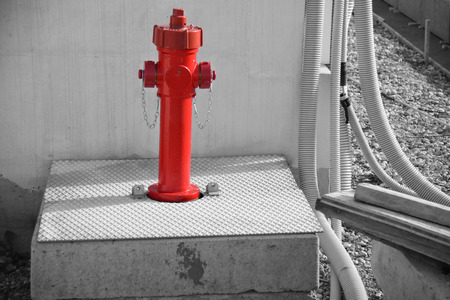 fire hydrant long to construnction site, black and white effectの写真素材