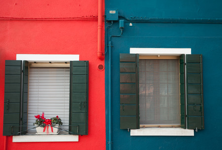 twin balconies from Burano island, Veniceの写真素材