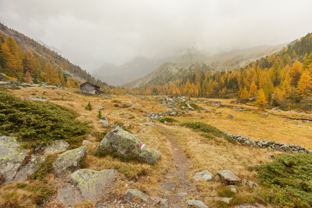 trekking in a cloudy day. No people aroundの写真素材