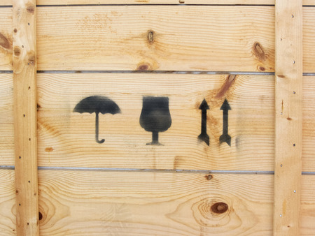 transport instructions on wooden crateの写真素材