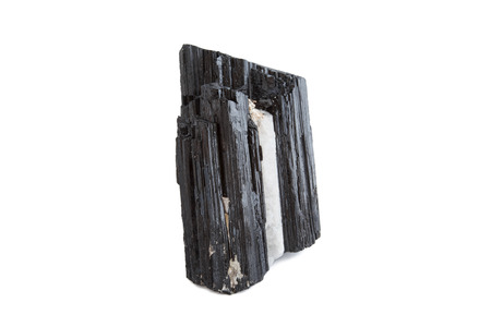 mineral of black tourmaline in white backgroundの写真素材
