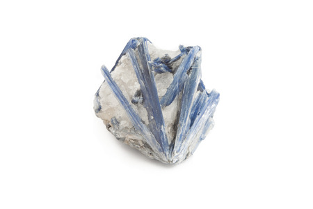 blue mineral of kyanite and quartz in white backgroundの写真素材