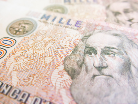Marco Polo over an old one thousand Italian lire billの写真素材