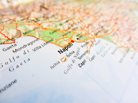 Napoli city over a road map (ITALY)の写真素材