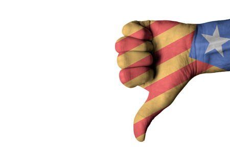 Catalonia on human male thumb up hand