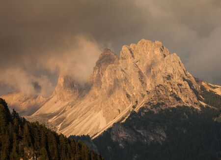 The northern side of Cir group at sunset from the Val Gardena area