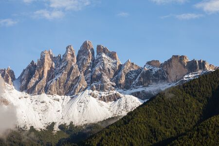 view on the Odle mount in Val di Funes, Dolomites after an autumnal storm