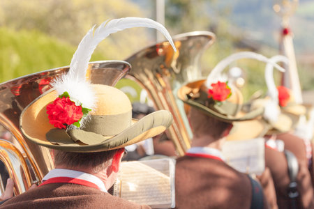 NAZ-SCIAVES, ITALY - OCTOBER 13, 2019: People in typical costume during an autumn local celebration in Val Isarco (South Tirol)のeditorial素材