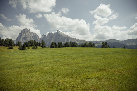 The wide meadows on the northern side of Sciliar mount from the Alpe di Siusi area in the Dolomites