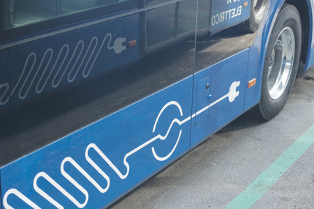 detail on external full electric busの写真素材