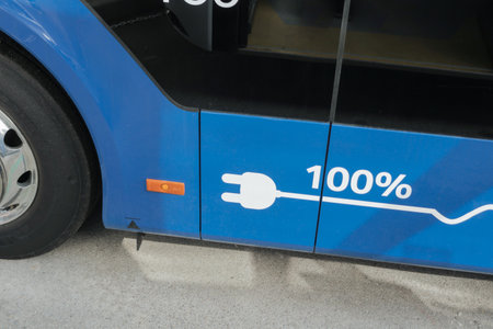 detail on external full electric busの写真素材