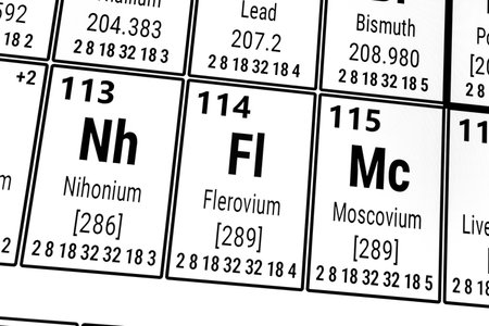 Periodic table of the elements: Nihonium, Flerovium, Moscoviumの写真素材