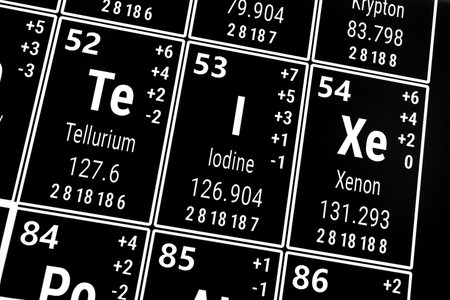 Periodic table of the elements: Tellerium, Iodine, Xenonの写真素材