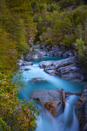Orridi di Uriezzo. Long exposure of river rapids called "Marmitte dei Giganti" in a glacial canyon of Piemonte (Italy).の写真素材