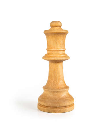White queen - Wooden chess piece isolated on white background. Picture taken in studio with lightbox.の写真素材